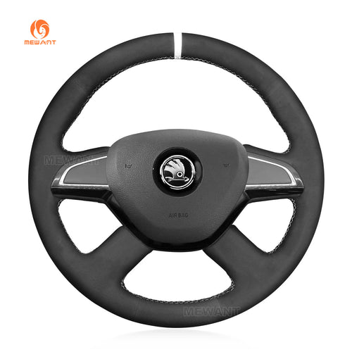 MEWANT Hand Stitch Black Suede Car Steering Wheel Cover for Skoda Citigo Fabia Superb Roomster Rapid Octavia - Mewant Cover