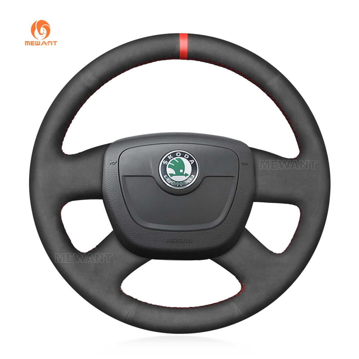 MEWANT Hand Stitch Black Suede Car Steering Wheel Cover for Skoda Octavia Citigo Roomster Fabia Superb Yeti - Alcantara, Leather, Carbon Fiber, Easy Install, Non - Slip, Best Steering Wheel Cover