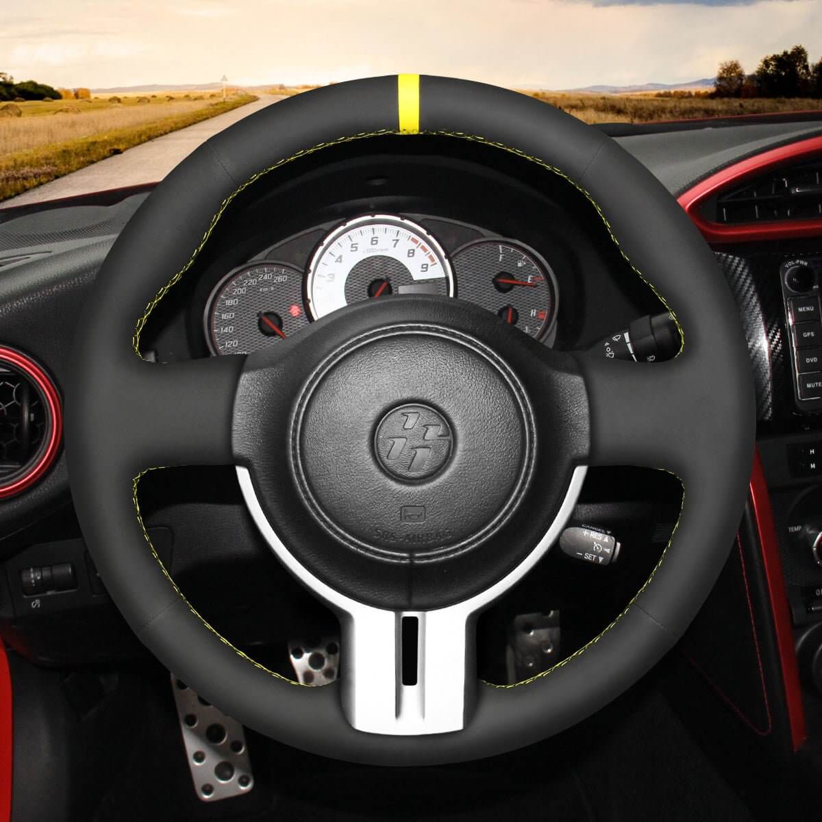 MEWANT Hand Stitch Black Suede Car Steering Wheel Cover for Toyota 86 2016 - 2020 - Alcantara, Leather, Carbon Fiber, Easy Install, Non - Slip, Best Steering Wheel Cover