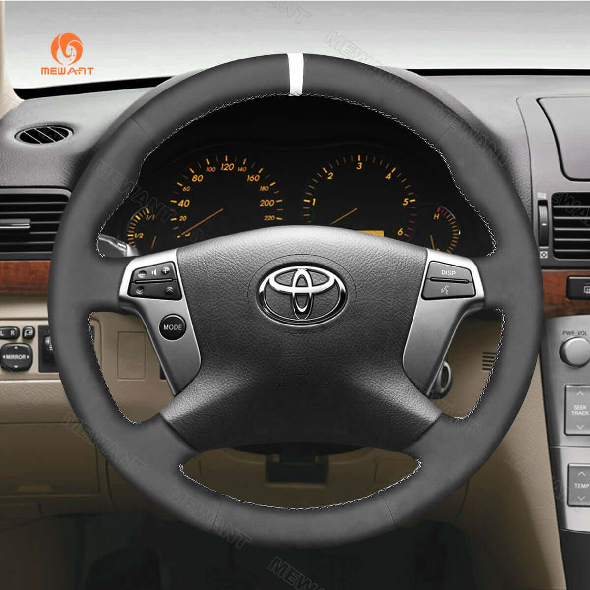 MEWANT Hand Stitch Black Suede Car Steering Wheel Cover for Toyota Avensis 2003 - 2008 - Alcantara, Leather, Carbon Fiber, Easy Install, Non - Slip, Best Steering Wheel Cover