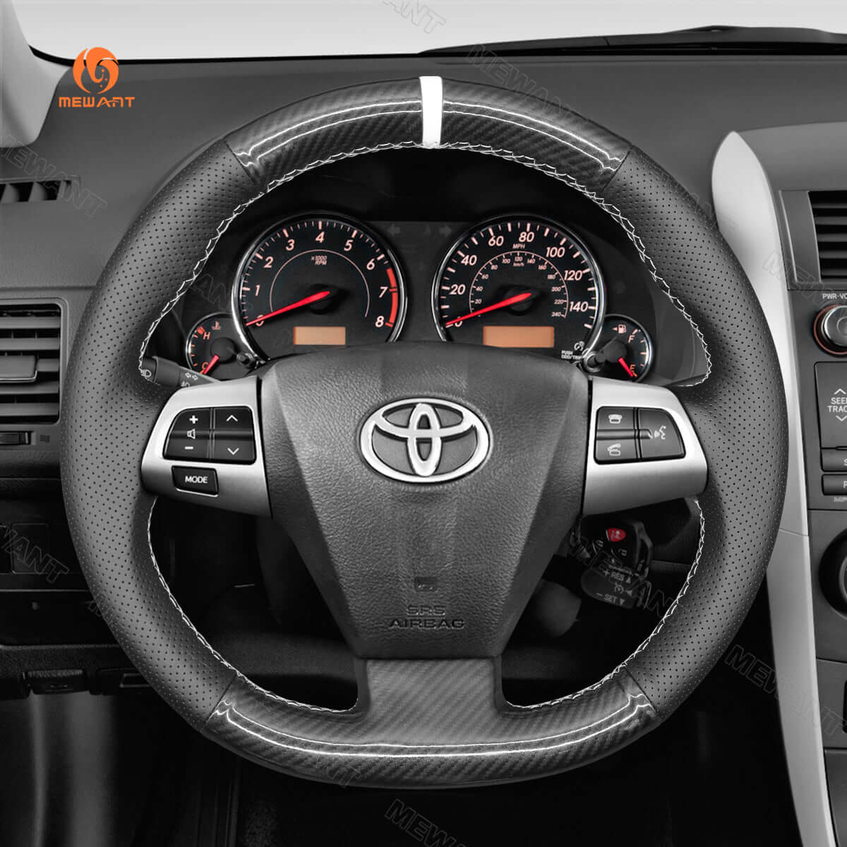 MEWANT Hand Stitch Black Suede Car Steering Wheel Cover for Toyota Corolla 2009 - 2012 / Blade 2007 - Alcantara, Leather, Carbon Fiber, Easy Install, Non - Slip, Best Steering Wheel Cover
