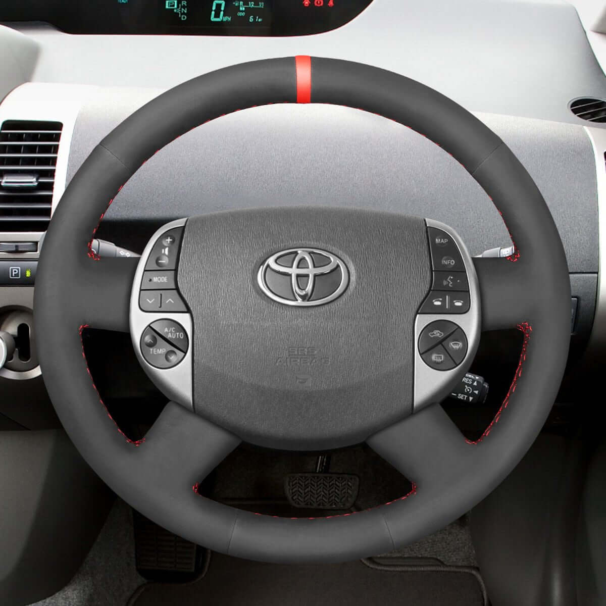 MEWANT Hand Stitch Black Suede Car Steering Wheel Cover for Toyota Prius 20(XW20) 2003 - 2009 / Raum 2 2003 - 2011 - Alcantara, Leather, Carbon Fiber, Easy Install, Non - Slip, Best Steering Wheel Cover