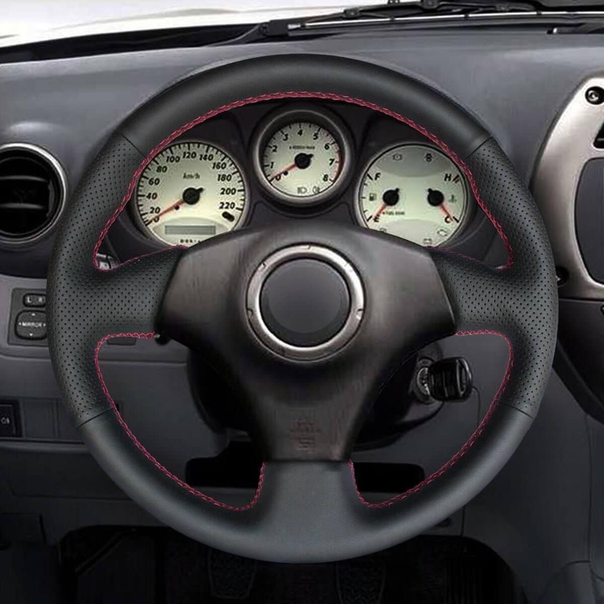 MEWANT Hand Stitch Black Suede Car Steering Wheel Cover for Toyota RAV4 Celica Matrix MR2 Supra Voltz Caldina MR - S Corolla Lexus IS 200 300 1996 - 2007 - Alcantara, Leather, Carbon Fiber, Easy Install, Non - Slip, Best Steering Wheel Cover