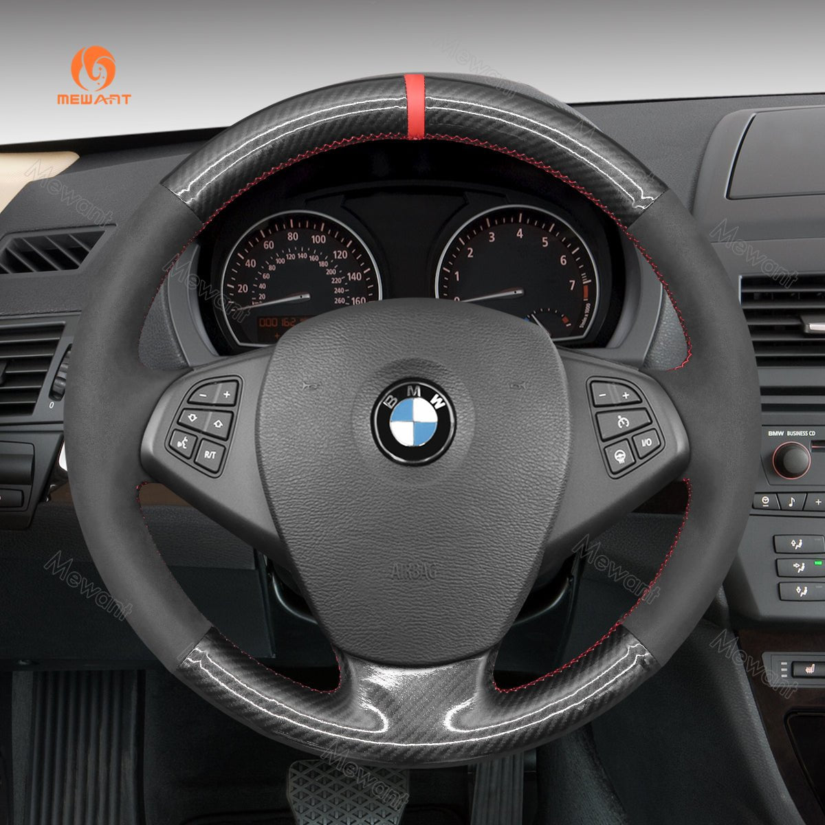 MEWANT Hand Stitch Black Suede Carbon Fiber Car Steering Wheel Cover for BMW X3 E83 2005 - 2010 - Mewant Cover