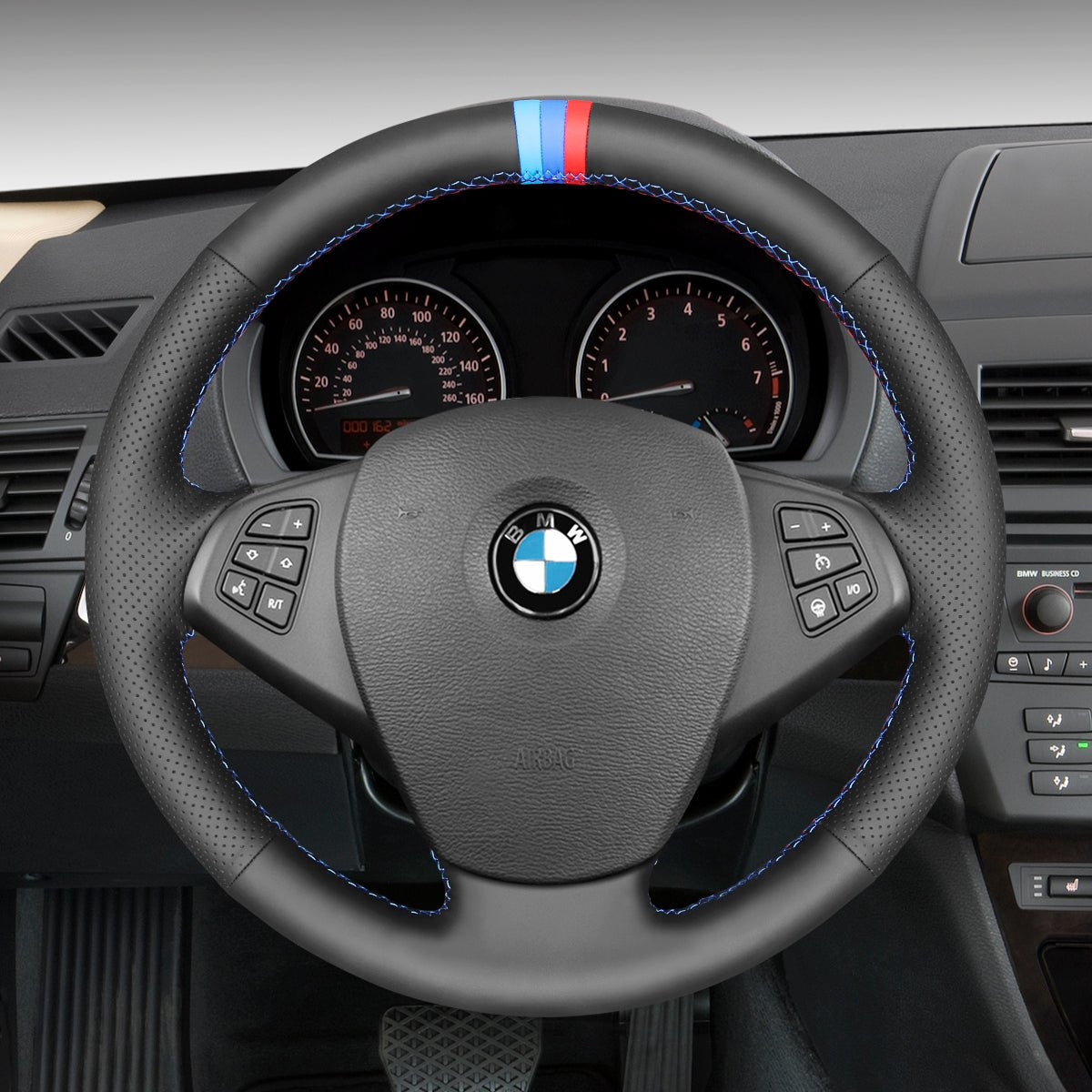 MEWANT Hand Stitch Black Suede Carbon Fiber Car Steering Wheel Cover for BMW X3 E83 2005 - 2010 - Mewant Cover