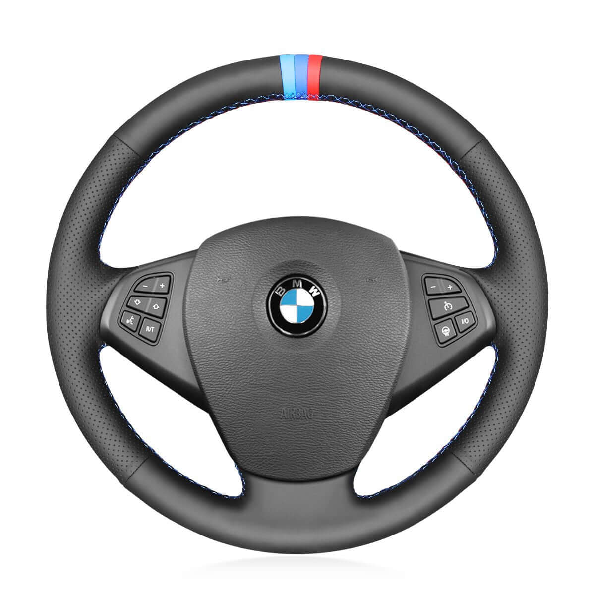 MEWANT Hand Stitch Black Suede Carbon Fiber Car Steering Wheel Cover for BMW X3 E83 2005 - 2010 - Alcantara, Leather, Carbon Fiber, Easy Install, Non - Slip, Best Steering Wheel Cover