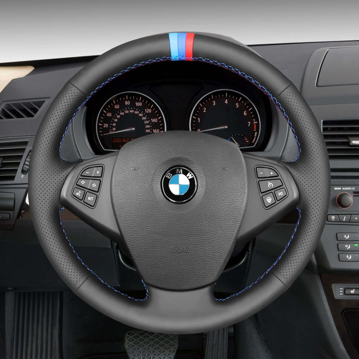 MEWANT Hand Stitch Black Suede Carbon Fiber Car Steering Wheel Cover for BMW X3 E83 2005 - 2010 - Alcantara, Leather, Carbon Fiber, Easy Install, Non - Slip, Best Steering Wheel Cover