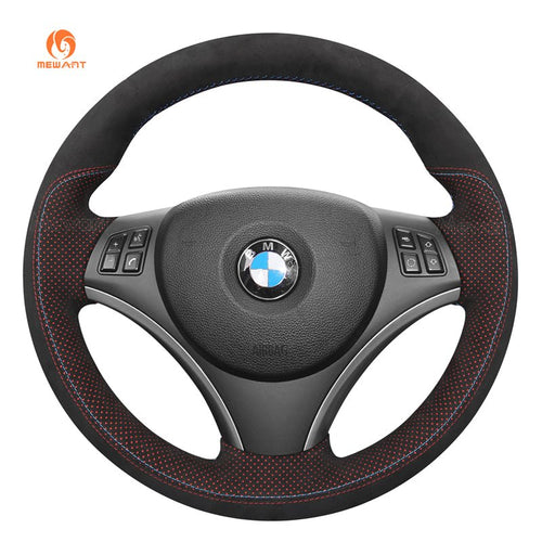 MEWANT Hand Stitch Black Suede Leather Car Steering Wheel Cover for BMW 1 Series E81 E82 E87 E88 2008 - 2012 / 3 Series E90 E91 E92 E93 2006 - 2011 - Mewant Cover