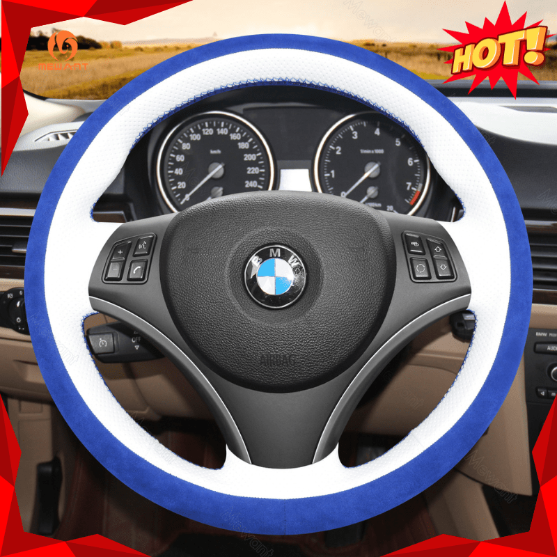MEWANT Hand Stitch Black Suede Leather Car Steering Wheel Cover for BMW 1 Series E81 E82 E87 E88 2008 - 2012 / 3 Series E90 E91 E92 E93 2006 - 2011 - Alcantara, Leather, Carbon Fiber, Easy Install, Non - Slip, Best Steering Wheel Cover