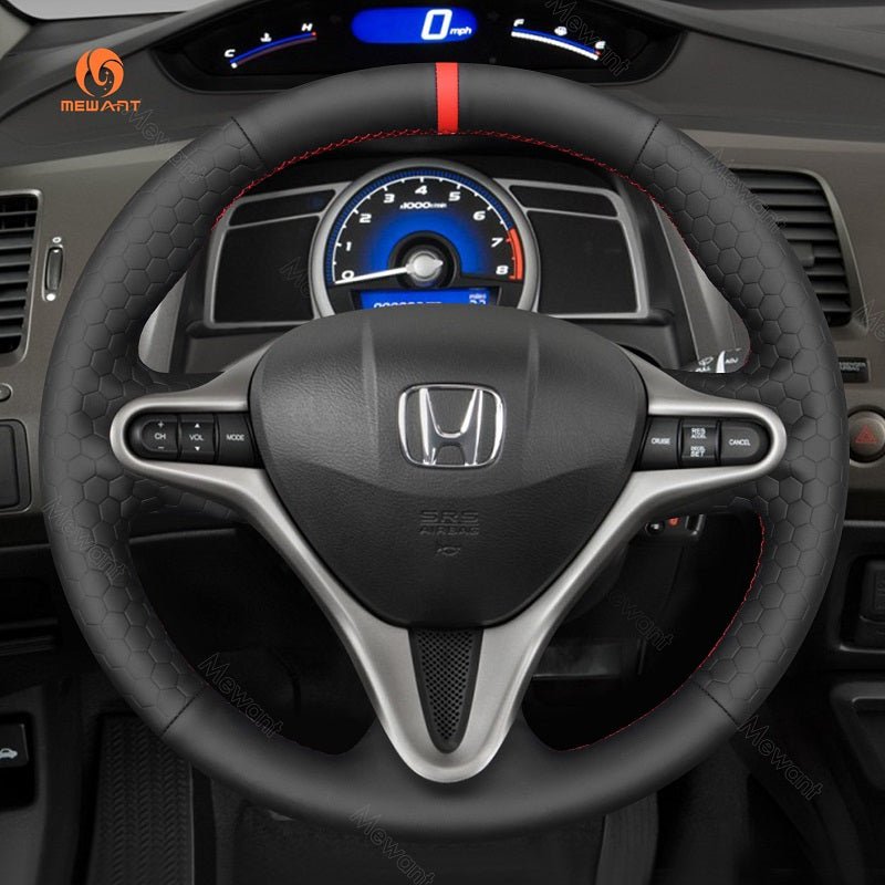 MEWANT Hand Stitch Black Suede Leather Car Steering Wheel Cover for Honda Civic 8 2006 - 2011 / for Acura CSX 2006 - 2011 / Civic Type R 2006 - 2011 - Alcantara, Leather, Carbon Fiber, Easy Install, Non - Slip, Best Steering Wheel Cover