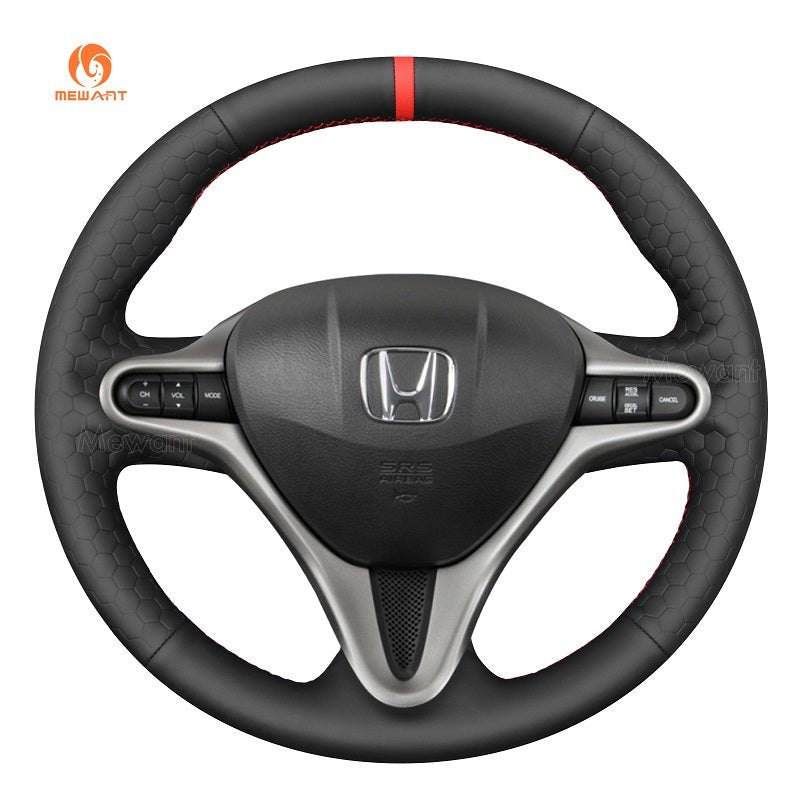 MEWANT Hand Stitch Black Suede Leather Car Steering Wheel Cover for Honda Civic 8 2006 - 2011 / for Acura CSX 2006 - 2011 / Civic Type R 2006 - 2011 - Alcantara, Leather, Carbon Fiber, Easy Install, Non - Slip, Best Steering Wheel Cover