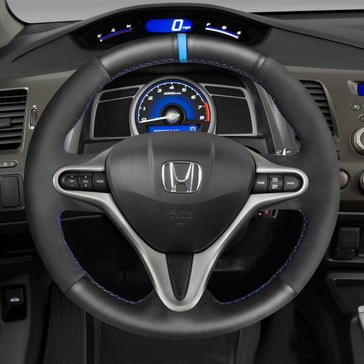 MEWANT Hand Stitch Black Suede Leather Car Steering Wheel Cover for Honda Civic 8 2006 - 2011 / for Acura CSX 2006 - 2011 / Civic Type R 2006 - 2011 - Alcantara, Leather, Carbon Fiber, Easy Install, Non - Slip, Best Steering Wheel Cover