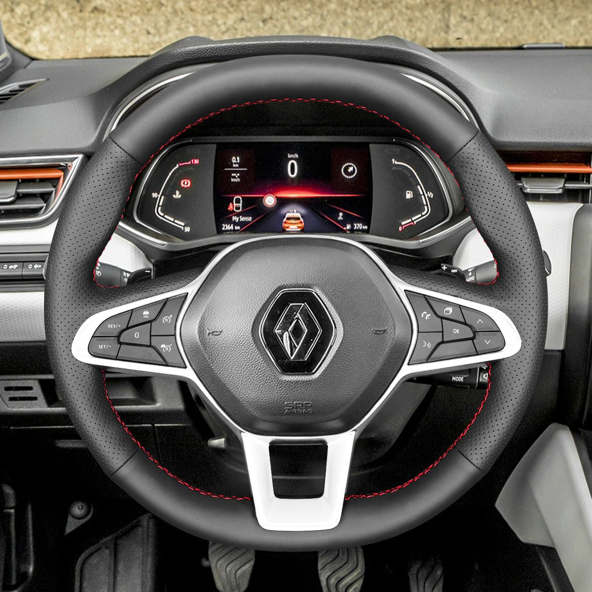 MEWANT Hand Stitch Black Suede Leather Car Steering Wheel Cover for Renault Clio 5 (V) 2019 - 2020 / Captur 2 2020 / Zoe 2020 - Mewant Cover