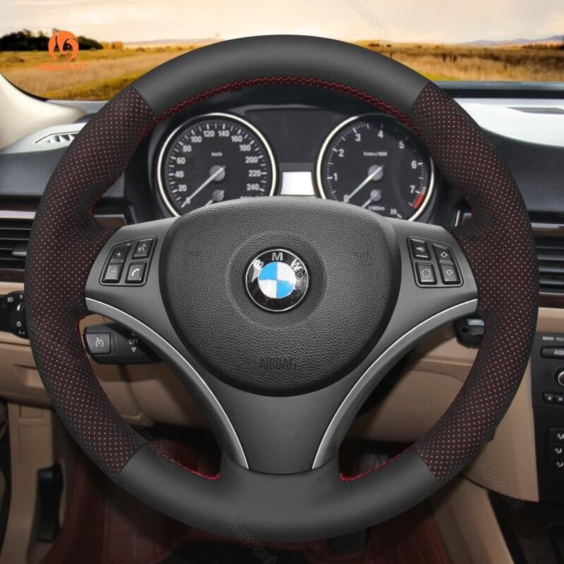 MEWANT Hand Stitch Black Suede Leather Carbon Fiber Car Steering Wheel Cover for BMW 1 Series E81 E82 E87 E88 2008 - 2012 / 3 Series E90 E91 E92 E93 2006 - 2011 - Alcantara, Leather, Carbon Fiber, Easy Install, Non - Slip, Best Steering Wheel Cover