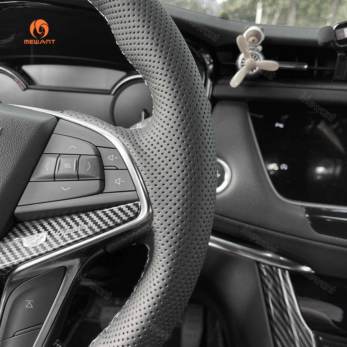 MEWANT Hand Stitch Car Steering Wheel Cover for Cadillac CT6 2016 - 2018 / XT5 2016 - 2018 - Alcantara, Leather, Carbon Fiber, Easy Install, Non - Slip, Best Steering Wheel Cover