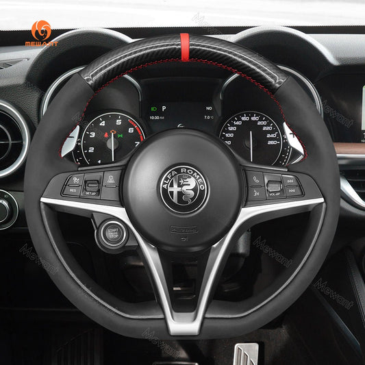 MEWANT Hand Stitch Car Steering Wheel Cover for Alfa Romeo Giulia 2016 - 2020 / Stelvio 2017 - 2020 - Mewant Cover