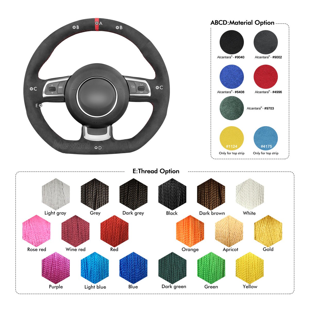 MEWANT Hand Stitch Car Steering Wheel Cover for Audi A2 (8Z) A3 (8L) Sportback A4 (B6) Avant A6 (C5) A8 (D2) TT (8N) S3 S4 RS 4 RS 6 - Mewant Cover