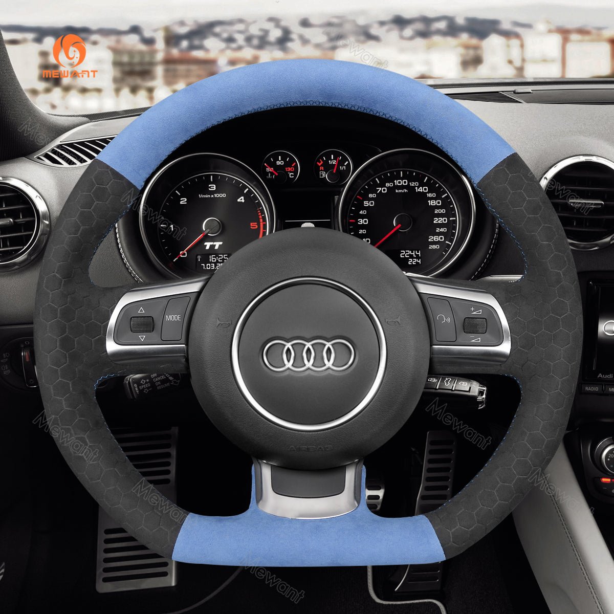 MEWANT Hand Stitch Car Steering Wheel Cover for Audi A2 (8Z) A3 (8L) Sportback A4 (B6) Avant A6 (C5) A8 (D2) TT (8N) S3 S4 RS 4 RS 6 - Mewant Cover