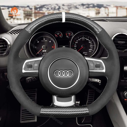 MEWANT Hand Stitch Car Steering Wheel Cover for Audi A2 (8Z) A3 (8L) Sportback A4 (B6) Avant A6 (C5) A8 (D2) TT (8N) S3 S4 RS 4 RS 6 - Alcantara, Leather, Carbon Fiber, Easy Install, Non - Slip, Best Steering Wheel Cover