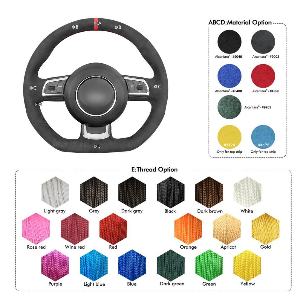 MEWANT Hand Stitch Car Steering Wheel Cover for Audi A2 (8Z) A3 (8L) Sportback A4 (B6) Avant A6 (C5) A8 (D2) TT (8N) S3 S4 RS 4 RS 6 - Alcantara, Leather, Carbon Fiber, Easy Install, Non - Slip, Best Steering Wheel Cover