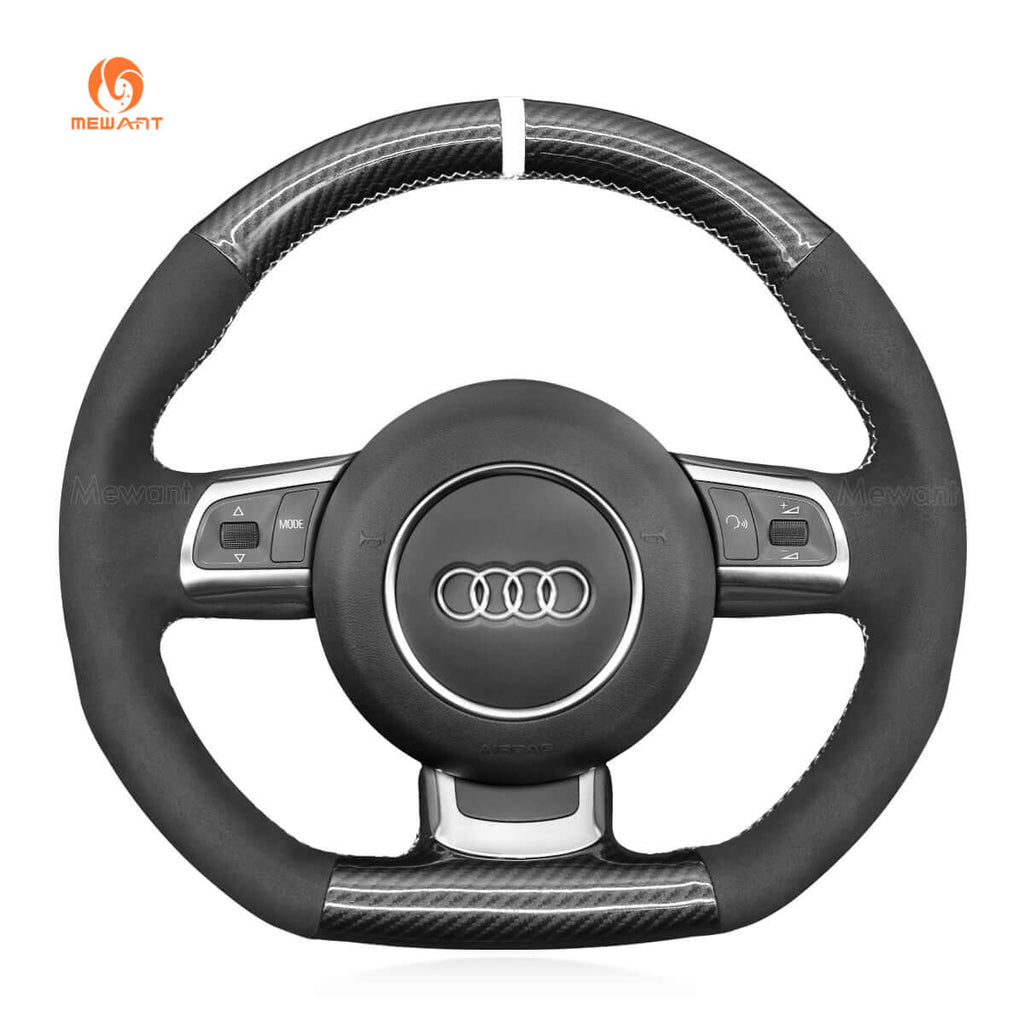MEWANT Hand Stitch Car Steering Wheel Cover for Audi A2 (8Z) A3 (8L) Sportback A4 (B6) Avant A6 (C5) A8 (D2) TT (8N) S3 S4 RS 4 RS 6 - Alcantara, Leather, Carbon Fiber, Easy Install, Non - Slip, Best Steering Wheel Cover