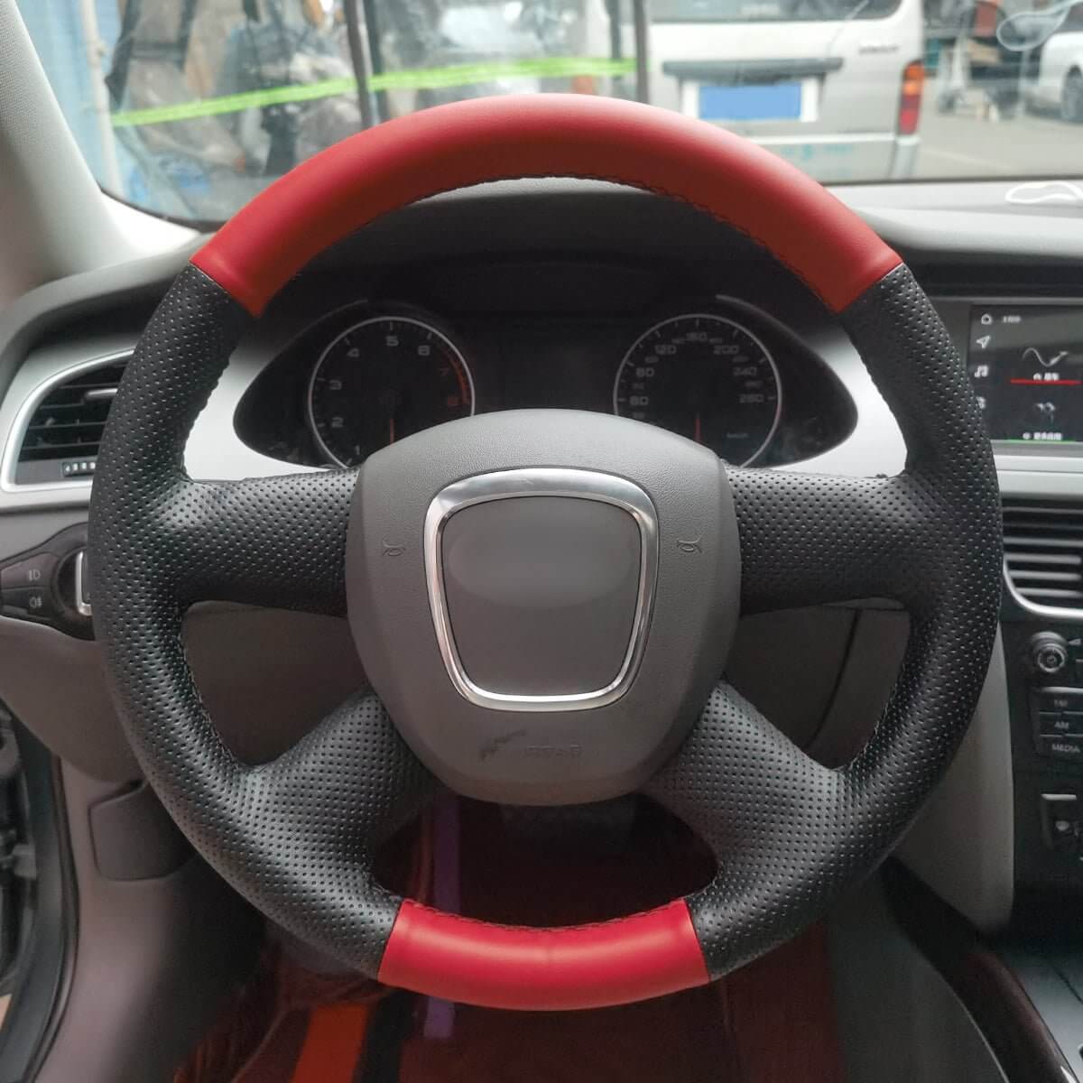 MEWANT Hand Stitch Car Steering Wheel Cover for Audi A3 (8P) Sportback A4 (B8) A4 (B7) A6 (C6) - Alcantara, Leather, Carbon Fiber, Easy Install, Non - Slip, Best Steering Wheel Cover