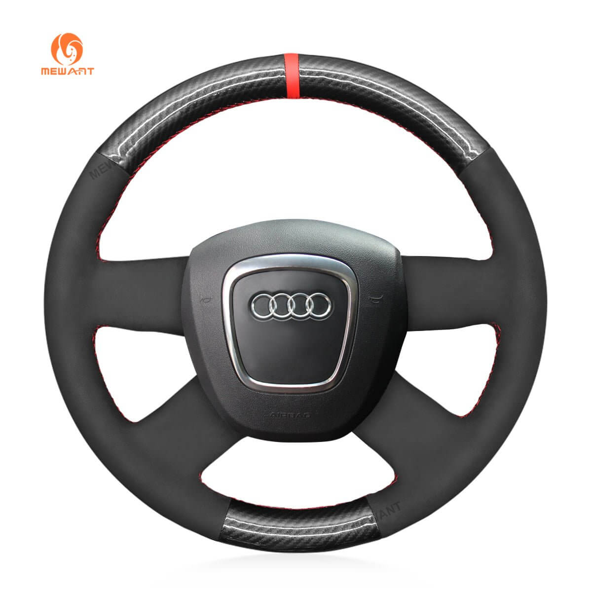 MEWANT Hand Stitch Car Steering Wheel Cover for Audi A3 (8P) Sportback A4 (B8) A4 (B7) A6 (C6) - Alcantara, Leather, Carbon Fiber, Easy Install, Non - Slip, Best Steering Wheel Cover