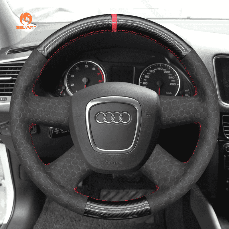 MEWANT Hand Stitch Car Steering Wheel Cover for Audi A3 (8P) Sportback A4 (B8) A4 (B7) A6 (C6) - Alcantara, Leather, Carbon Fiber, Easy Install, Non - Slip, Best Steering Wheel Cover