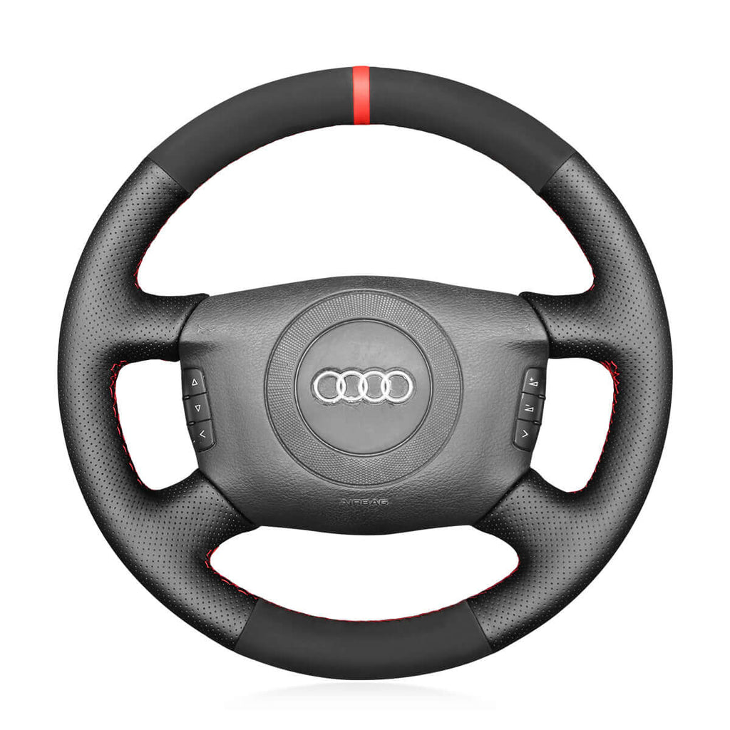 MEWANT Hand Stitch Car Steering Wheel Cover for Audi A4 2002 - 2005 / A6 1999 - 2004 / A8 A8 L 1998 - 2001 / Allroad 2001 - 2005 / S4 2004 - 2006 - Alcantara, Leather, Carbon Fiber, Easy Install, Non - Slip, Best Steering Wheel Cover