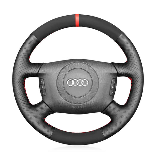 MEWANT Hand Stitch Car Steering Wheel Cover for Audi A4 2002 - 2005 / A6 1999 - 2004 / A8 A8 L 1998 - 2001 / Allroad 2001 - 2005 / S4 2004 - 2006 - Alcantara, Leather, Carbon Fiber, Easy Install, Non - Slip, Best Steering Wheel Cover