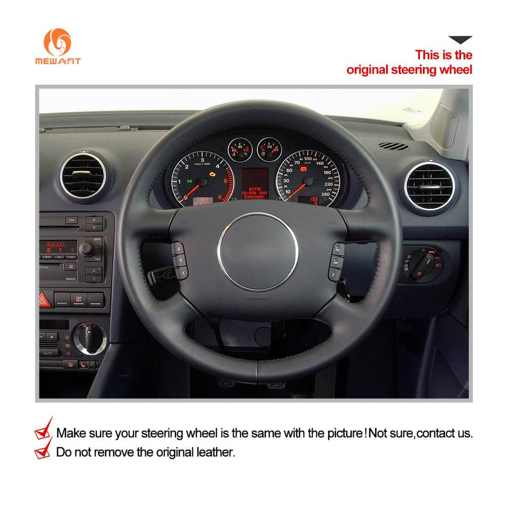 MEWANT Hand Stitch Car Steering Wheel Cover for Audi A4 2002 - 2005 / A6 1999 - 2004 / A8 A8 L 1998 - 2001 / Allroad 2001 - 2005 / S4 2004 - 2006 - Alcantara, Leather, Carbon Fiber, Easy Install, Non - Slip, Best Steering Wheel Cover