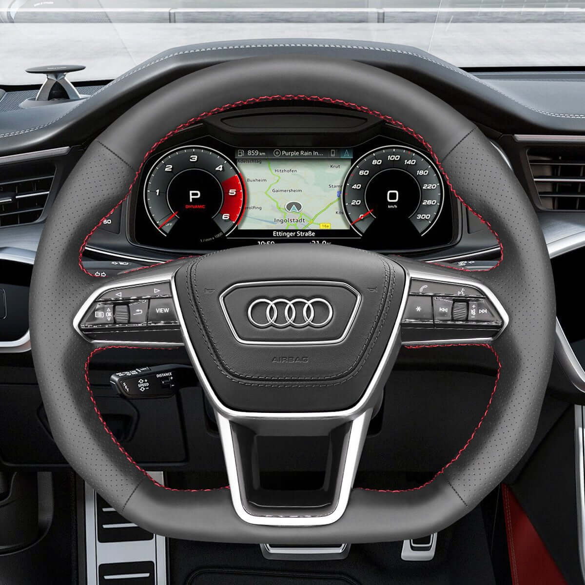MEWANT Hand Stitch Car Steering Wheel Cover for Audi A6 (C8) Avant Allroad 2018 - 2019 / A7 (K8) 2018 - 2019 / S6 S 7 2019 - Alcantara, Leather, Carbon Fiber, Easy Install, Non - Slip, Best Steering Wheel Cover