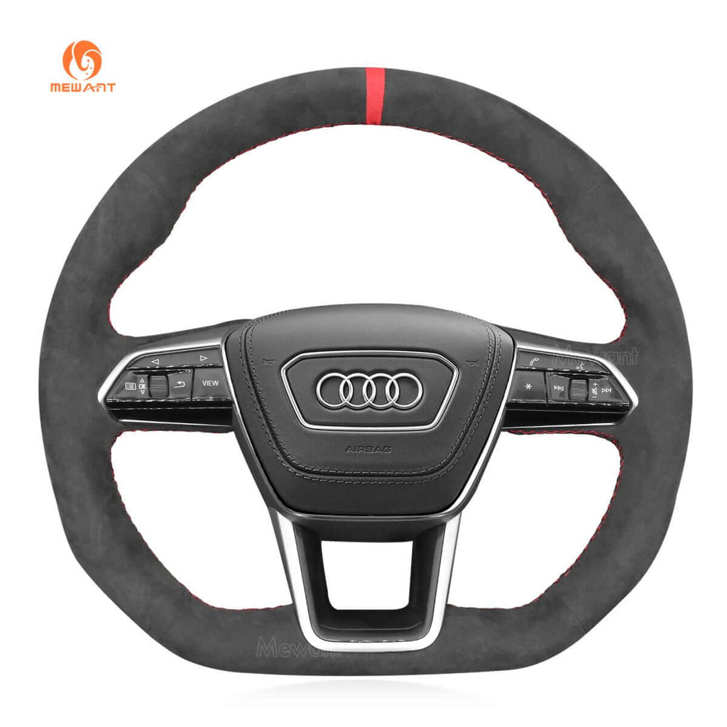 MEWANT Hand Stitch Car Steering Wheel Cover for Audi A6 (C8) Avant Allroad 2018 - 2019 / A7 (K8) 2018 - 2019 / S6 S 7 2019 - Alcantara, Leather, Carbon Fiber, Easy Install, Non - Slip, Best Steering Wheel Cover
