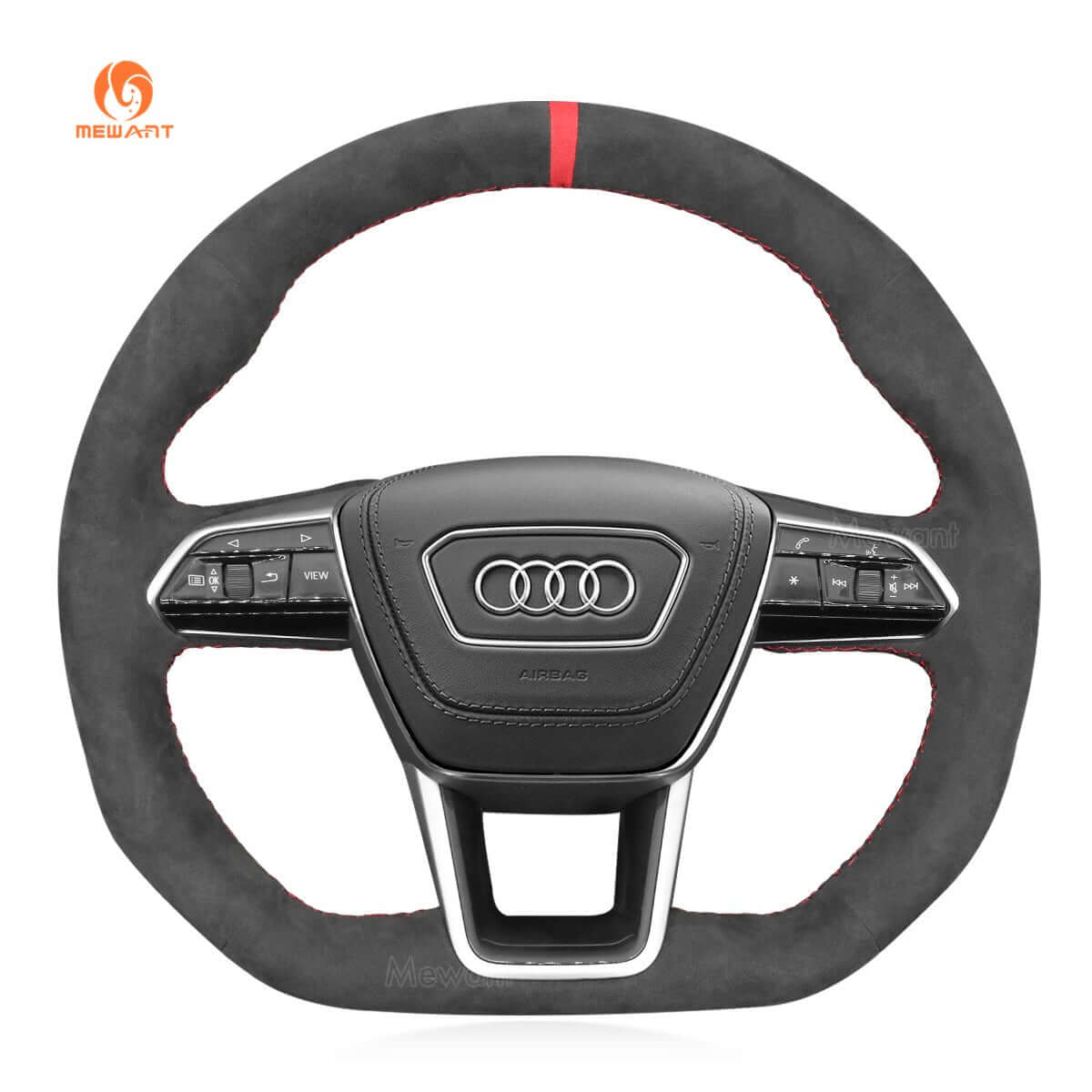 MEWANT Hand Stitch Car Steering Wheel Cover for Audi A6 (C8) Avant Allroad 2018 - 2019 / A7 (K8) 2018 - 2019 / S6 S 7 2019 - Alcantara, Leather, Carbon Fiber, Easy Install, Non - Slip, Best Steering Wheel Cover