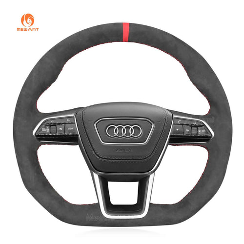 MEWANT Hand Stitch Car Steering Wheel Cover for Audi A6 (C8) Avant Allroad 2018 - 2019 / A7 (K8) 2018 - 2019 / S6 S 7 2019 - Alcantara, Leather, Carbon Fiber, Easy Install, Non - Slip, Best Steering Wheel Cover