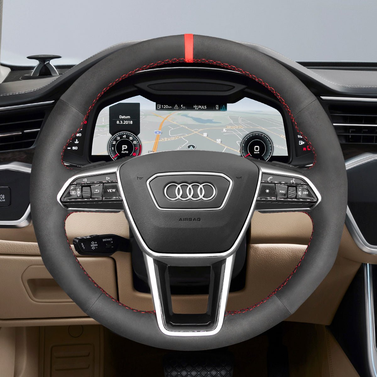 MEWANT Hand Stitch Car Steering Wheel Cover for Audi A6 (C8) Avant Allroad 2018 - 2019 / A7 (K8) 2018 - 2019 / S7 2019 - Mewant Cover