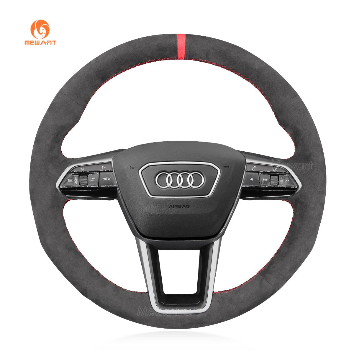 MEWANT Hand Stitch Car Steering Wheel Cover for Audi A6 (C8) Avant Allroad 2018 - 2019 / A7 (K8) 2018 - 2019 / S7 2019 - Alcantara, Leather, Carbon Fiber, Easy Install, Non - Slip, Best Steering Wheel Cover