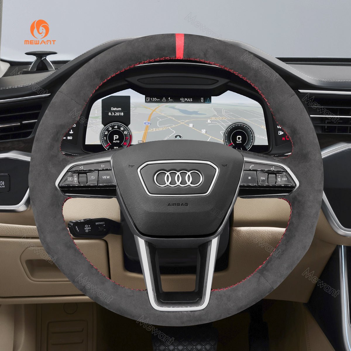 MEWANT Hand Stitch Car Steering Wheel Cover for Audi A6 (C8) Avant Allroad 2018 - 2019 / A7 (K8) 2018 - 2019 / S7 2019 - Mewant Cover