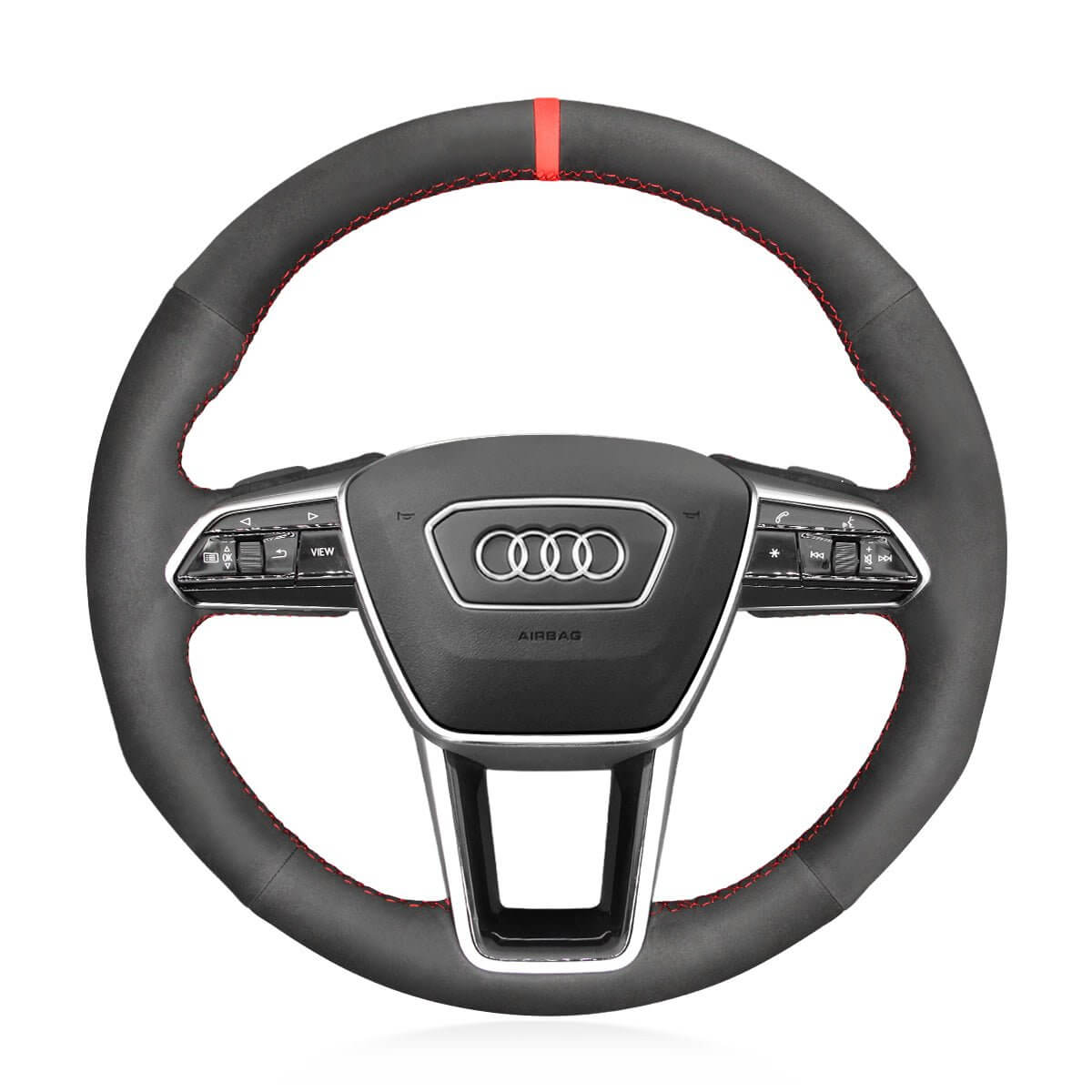 MEWANT Hand Stitch Car Steering Wheel Cover for Audi A6 (C8) Avant Allroad 2018 - 2019 / A7 (K8) 2018 - 2019 / S7 2019 - Alcantara, Leather, Carbon Fiber, Easy Install, Non - Slip, Best Steering Wheel Cover