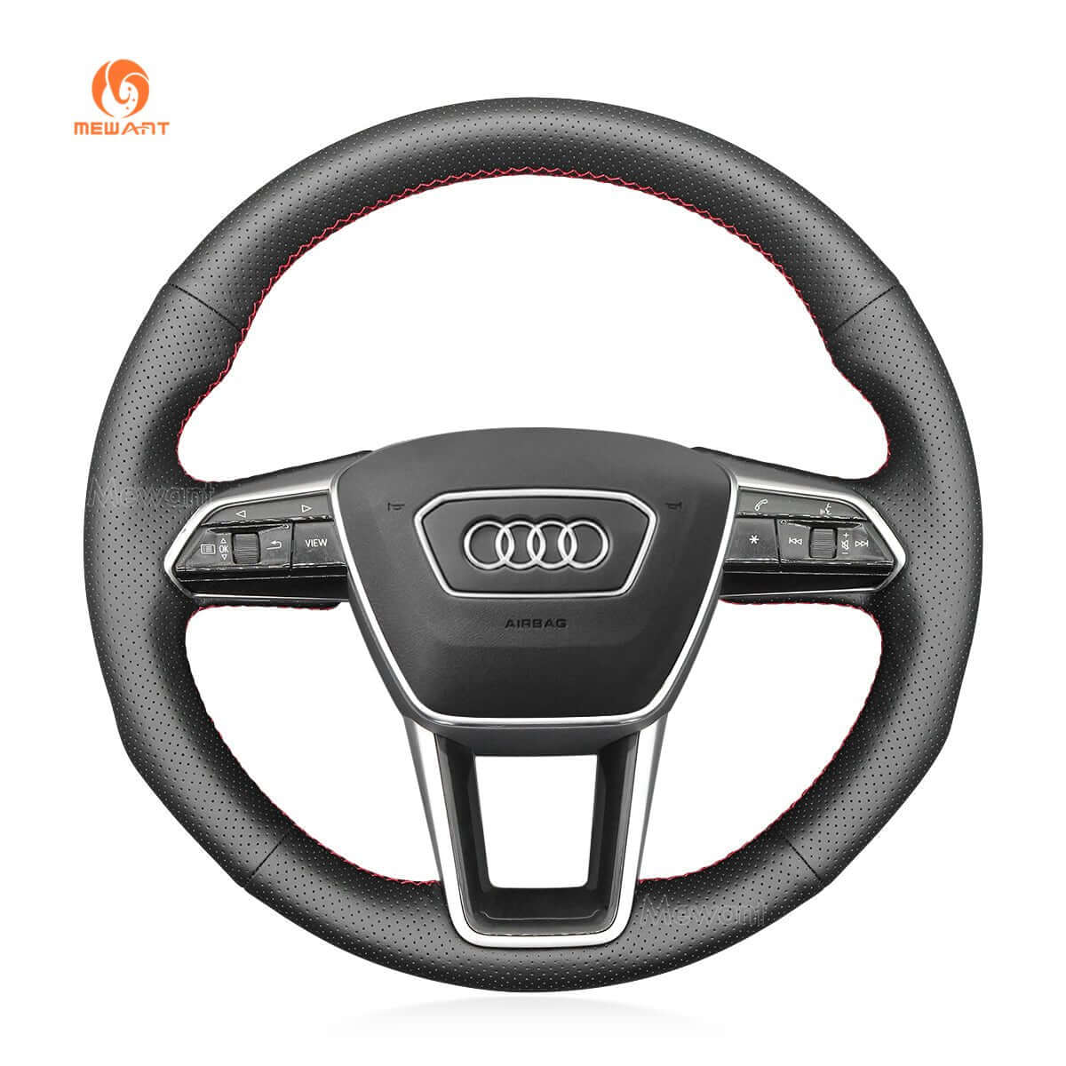 MEWANT Hand Stitch Car Steering Wheel Cover for Audi A6 (C8) Avant Allroad 2018 - 2019 / A7 (K8) 2018 - 2019 / S7 2019 - Alcantara, Leather, Carbon Fiber, Easy Install, Non - Slip, Best Steering Wheel Cover