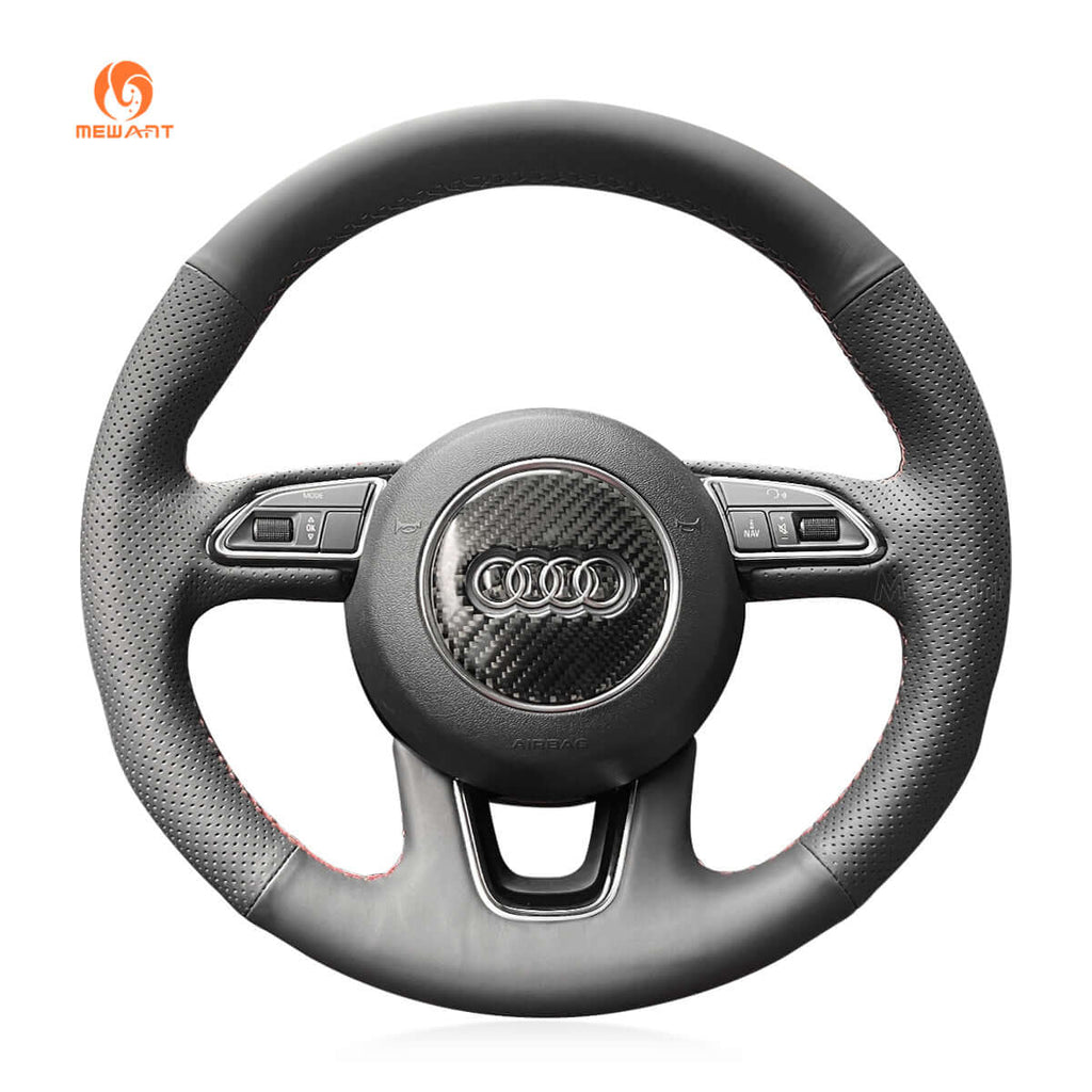 MEWANT Hand Stitch Car Steering Wheel Cover for Audi Q3 (8U) 2011 - 2018 / Q5 (8R) 2012 - 2017/ Q7 (4L) 2011 - 2015/ SQ5 (8R) 2013 - 2017 - Alcantara, Leather, Carbon Fiber, Easy Install, Non - Slip, Best Steering Wheel Cover