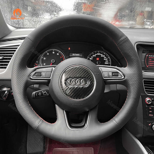 MEWANT Hand Stitch Car Steering Wheel Cover for Audi Q3 (8U) 2011 - 2018 / Q5 (8R) 2012 - 2017/ Q7 (4L) 2011 - 2015/ SQ5 (8R) 2013 - 2017 - Alcantara, Leather, Carbon Fiber, Easy Install, Non - Slip, Best Steering Wheel Cover