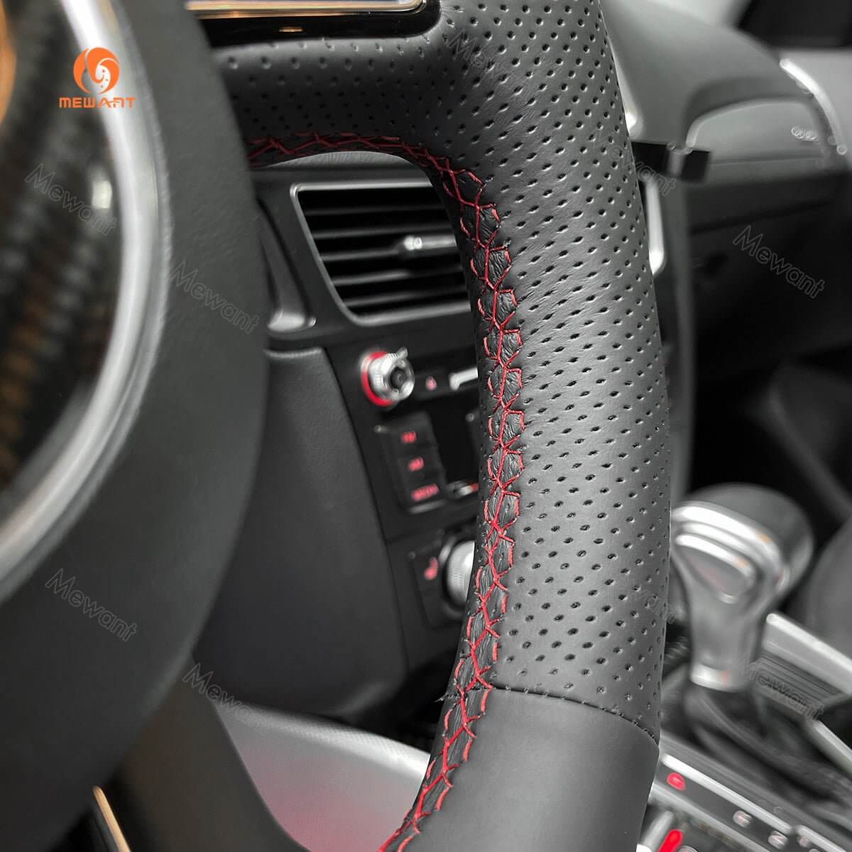 MEWANT Hand Stitch Car Steering Wheel Cover for Audi Q3 (8U) 2011 - 2018 / Q5 (8R) 2012 - 2017/ Q7 (4L) 2011 - 2015/ SQ5 (8R) 2013 - 2017 - Alcantara, Leather, Carbon Fiber, Easy Install, Non - Slip, Best Steering Wheel Cover