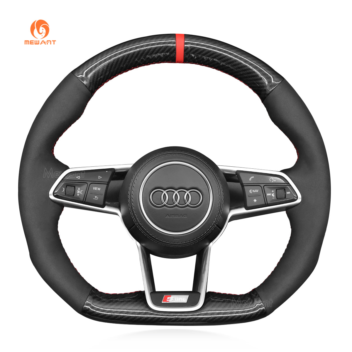 MEWANT Hand Stitch Car Steering Wheel Cover for Audi TT (8S) 2014 - 2019 / TTS 2014 - 2019 / TT RS 2016 - 2019 / R8 (4S) 2015 - 2019 - Alcantara, Leather, Carbon Fiber, Easy Install, Non - Slip, Best Steering Wheel Cover