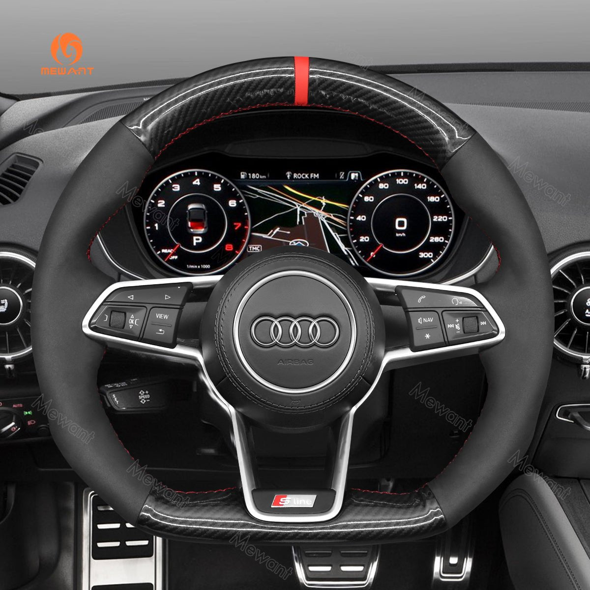 MEWANT Hand Stitch Car Steering Wheel Cover for Audi TT (8S) 2014 - 2019 / TTS 2014 - 2019 / TT RS 2016 - 2019 / R8 (4S) 2015 - 2019 - Mewant Cover