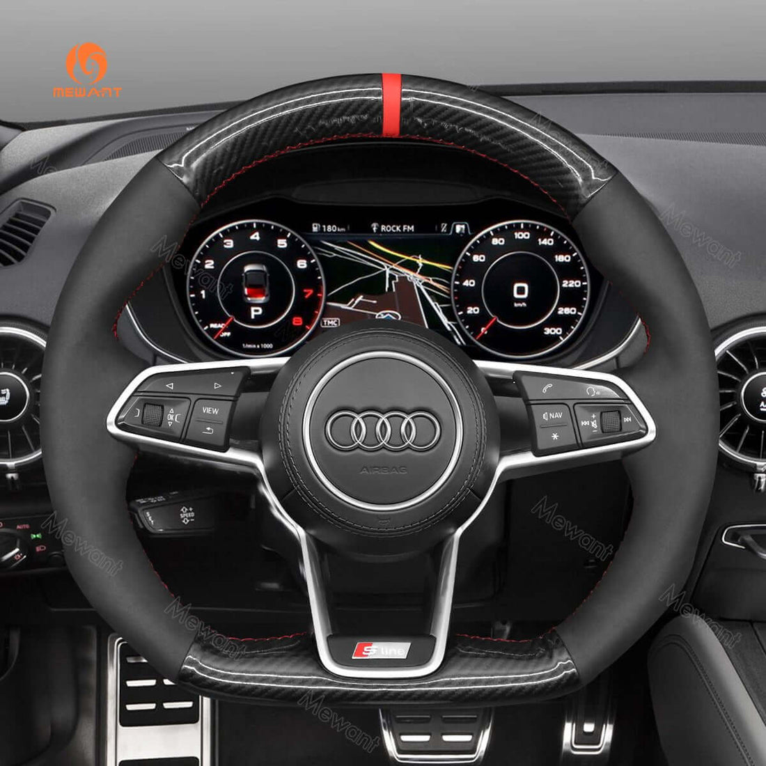 MEWANT Hand Stitch Car Steering Wheel Cover for Audi TT (8S) 2014-2019 / TTS 2014-2019 / TT RS 2016-2019 / R8 (4S) 2015-2019
