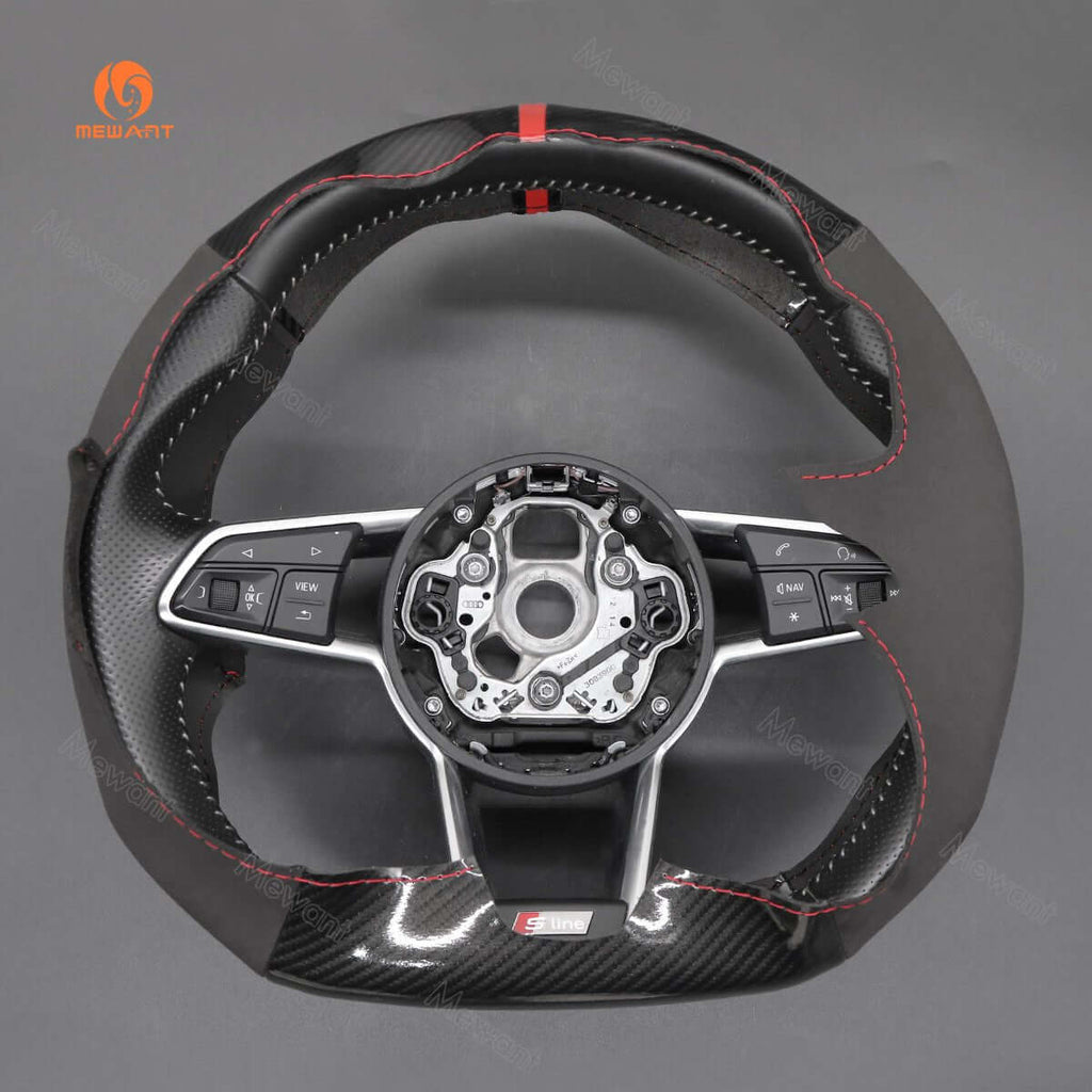 MEWANT Hand Stitch Car Steering Wheel Cover for Audi TT (8S) 2014 - 2019 / TTS 2014 - 2019 / TT RS 2016 - 2019 / R8 (4S) 2015 - 2019 - Alcantara, Leather, Carbon Fiber, Easy Install, Non - Slip, Best Steering Wheel Cover