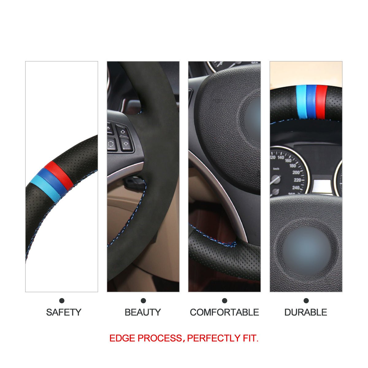 MEWANT Hand Stitch Car Steering Wheel Cover for BMW 1 Series E81 E82 E87 E88 2008 - 2012 / 3 Series E90 E91 E92 E93 2006 - 2011 - Mewant Cover