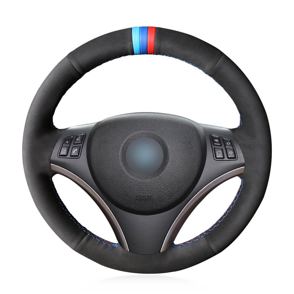 MEWANT Hand Stitch Car Steering Wheel Cover for BMW 1 Series E81 E82 E87 E88 2008 - 2012 / 3 Series E90 E91 E92 E93 2006 - 2011 - Alcantara, Leather, Carbon Fiber, Easy Install, Non - Slip, Best Steering Wheel Cover