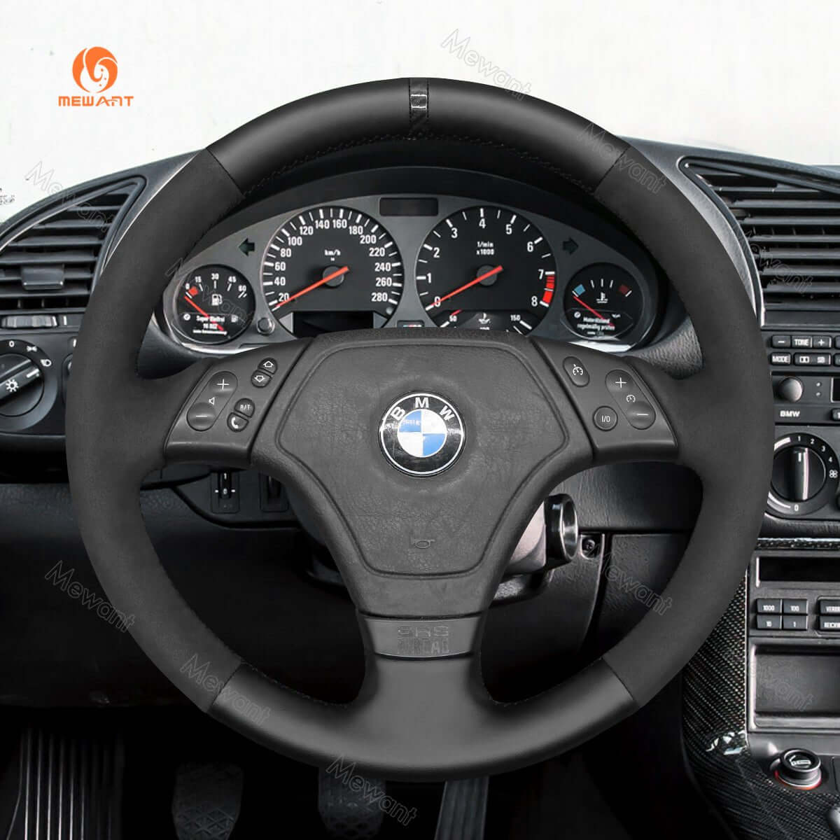 MEWANT Hand Stitch Car Steering Wheel Cover for BMW 3 Series E36 1995 - 2000 - Alcantara, Leather, Carbon Fiber, Easy Install, Non - Slip, Best Steering Wheel Cover
